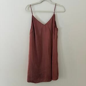 Wilfred Free Strappy Satin Tank Slip Dress Short V Neck Brown Size Medium